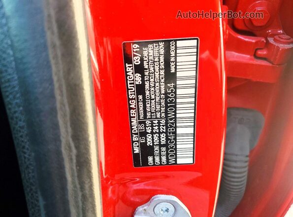 WDD3G4FB2KW013654 2019 MERCEDES-BENZ A Red Widok komory silnika