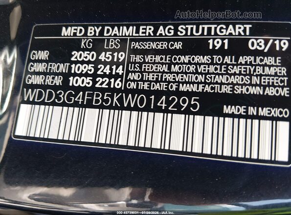 WDD3G4FB5KW014295 2019 MERCEDES-BENZ A 220 Черный Вид подкапотного пространства