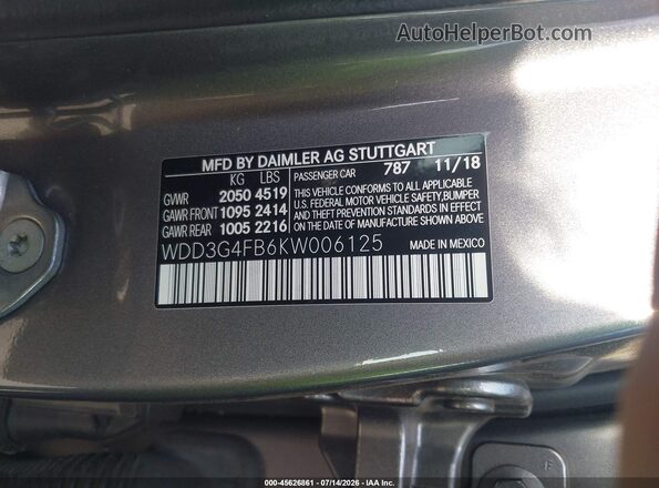 WDD3G4FB6KW006125 2019 MERCEDES-BENZ A 220 Gray Շարժիչի բաժամունքի տեսք