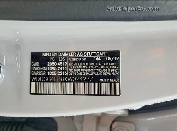 WDD3G4FB8KW024237 2019 MERCEDES-BENZ A White Engine compartment view