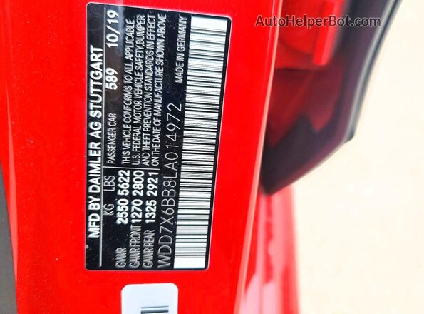 WDD7X6BB8LA014972 2020 MERCEDES-BENZ AMG Red VIN sticker view