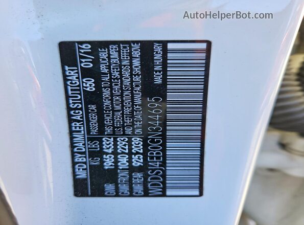WDDSJ4EB0GN344695 2016 MERCEDES-BENZ CLA-CLASS White VIN კოდის სტიკერის ხედი