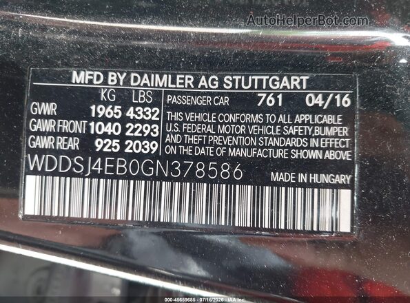 WDDSJ4EB0GN378586 2016 MERCEDES-BENZ CLA 250 Black Widok komory silnika