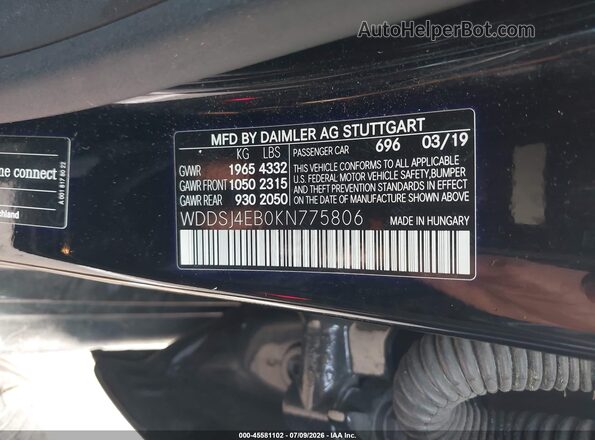 WDDSJ4EB0KN775806 2019 MERCEDES-BENZ CLA 250 Black Շարժիչի բաժամունքի տեսք
