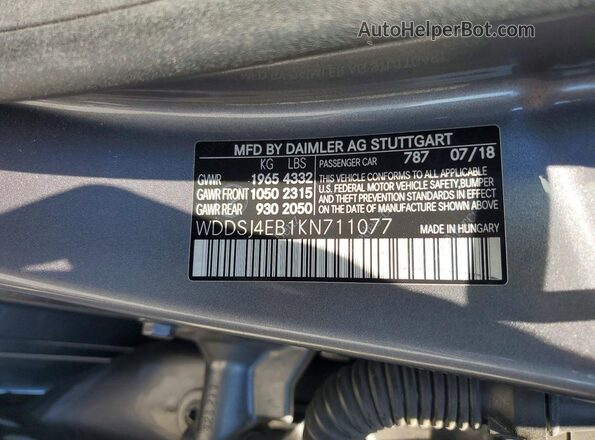 WDDSJ4EB1KN711077 2019 MERCEDES-BENZ CLA-CLASS Silver Շարժիչի բաժամունքի տեսք