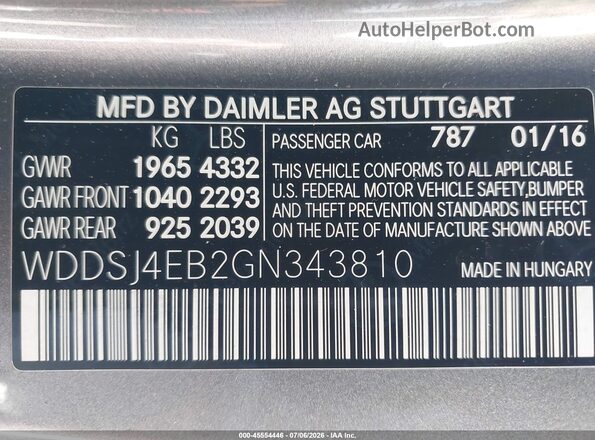 WDDSJ4EB2GN343810 2016 MERCEDES-BENZ CLA 250 Серый Вид подкапотного пространства