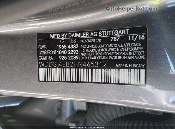 WDDSJ4EB2HN465312 2017 MERCEDES-BENZ CLA 250 Gray Widok komory silnika