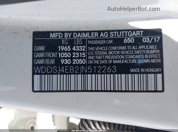 WDDSJ4EB2JN512263 2018 MERCEDES-BENZ CLA 250 Белый Вид подкапотного пространства