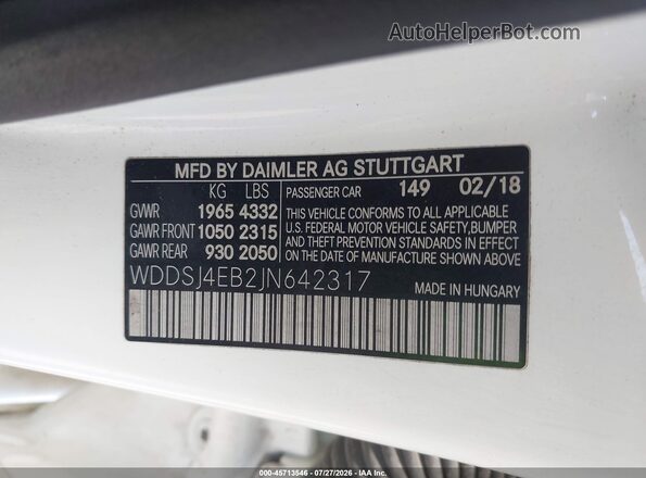 WDDSJ4EB2JN642317 2018 MERCEDES-BENZ CLA 250 White Вид підкапотного простору