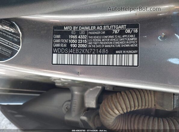 WDDSJ4EB2KN721486 2019 MERCEDES-BENZ CLA 250 Gray ძრავის განყოფილების ხედი
