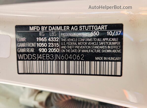 WDDSJ4EB3JN604062 2018 MERCEDES-BENZ CLA-CLASS White Շարժիչի բաժամունքի տեսք