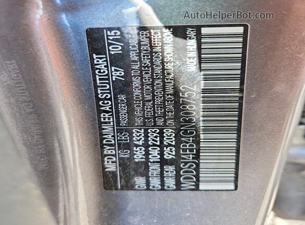 WDDSJ4EB4GN308752 2016 MERCEDES-BENZ CLA-CLASS Charcoal VIN კოდის სტიკერის ხედი