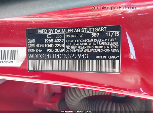 WDDSJ4EB4GN322943 2016 MERCEDES-BENZ CLA 250 Red Engine compartment view