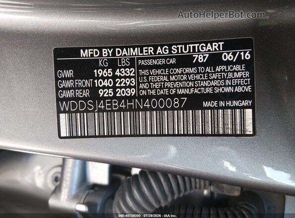 WDDSJ4EB4HN400087 2017 MERCEDES-BENZ CLA 250 Серый Вид подкапотного пространства