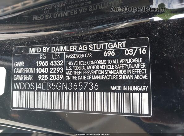 WDDSJ4EB5GN365736 2016 MERCEDES-BENZ CLA 250 Black Vista del compartimento del motor