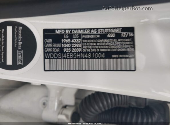 WDDSJ4EB5HN481004 2017 MERCEDES-BENZ CLA 250 White Engine compartment view