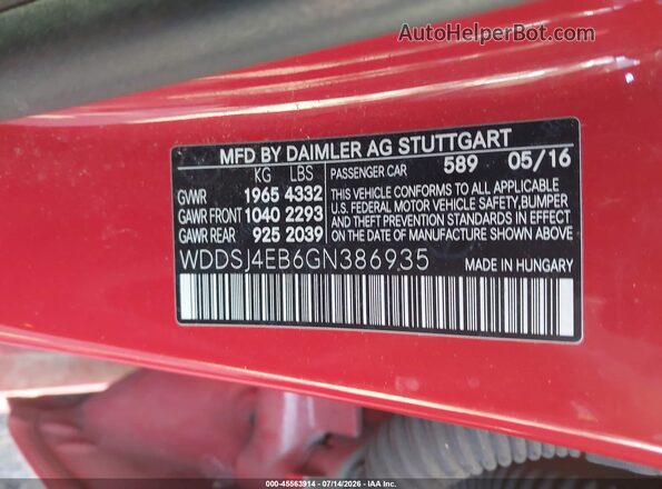 WDDSJ4EB6GN386935 2016 MERCEDES-BENZ CLA 250 Красный Вид подкапотного пространства