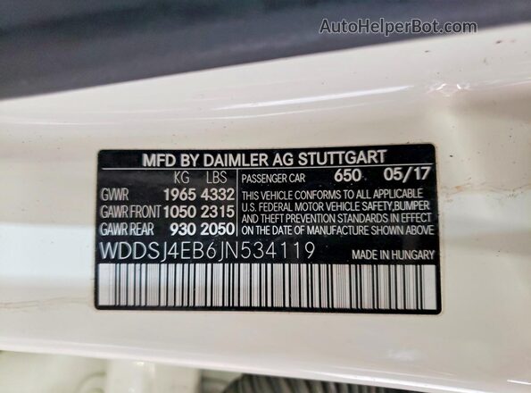 WDDSJ4EB6JN534119 2018 MERCEDES-BENZ CLA-CLASS White Вид наклейки з VIN-кодом