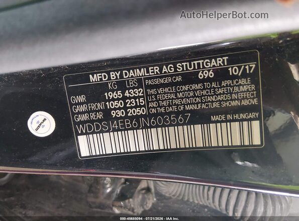 WDDSJ4EB6JN603567 2018 MERCEDES-BENZ CLA 250 Black Widok komory silnika