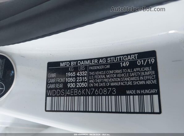 WDDSJ4EB6KN760873 2019 MERCEDES-BENZ CLA 250 Белый Вид подкапотного пространства