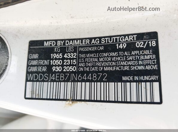WDDSJ4EB7JN644872 2018 MERCEDES-BENZ CLA 250 White Widok komory silnika