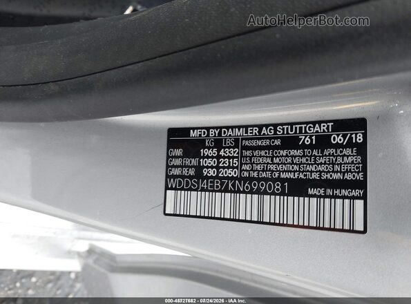 WDDSJ4EB7KN699081 2019 MERCEDES-BENZ CLA 250 Silver Вид підкапотного простору