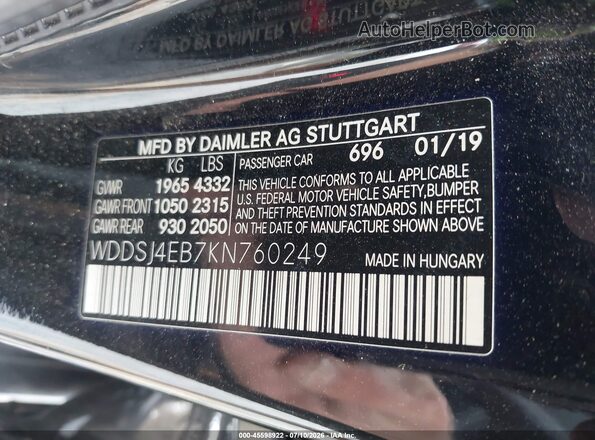 WDDSJ4EB7KN760249 2019 MERCEDES-BENZ CLA 250 Black Widok komory silnika
