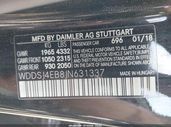 WDDSJ4EB8JN631337 2018 MERCEDES-BENZ CLA 250 Black Widok komory silnika
