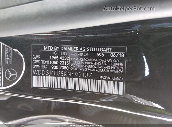 WDDSJ4EB8KN699137 2019 MERCEDES-BENZ CLA 250 Черный Вид подкапотного пространства