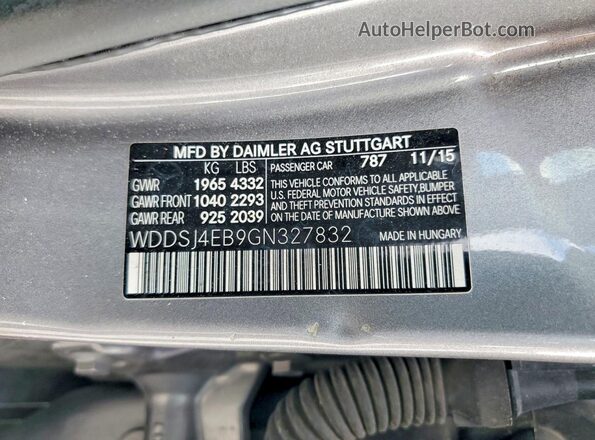 WDDSJ4EB9GN327832 2016 MERCEDES-BENZ CLA-CLASS Gray Вид наклейки з VIN-кодом