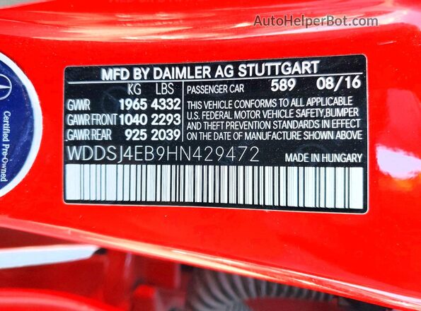 WDDSJ4EB9HN429472 2017 MERCEDES-BENZ CLA-CLASS Red Вид підкапотного простору