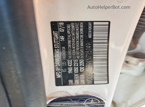 WDDSJ4EB9KN715149 2019 MERCEDES-BENZ CLA-CLASS White Вид підкапотного простору