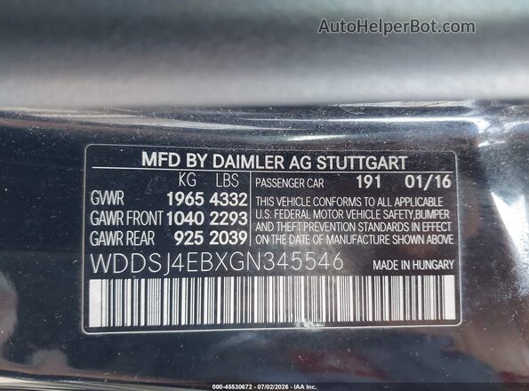 WDDSJ4EBXGN345546 2016 MERCEDES-BENZ CLA 250 Черный Вид подкапотного пространства