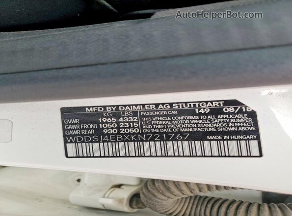 WDDSJ4EBXKN721767 2019 MERCEDES-BENZ CLA-CLASS White ძრავის განყოფილების ხედი