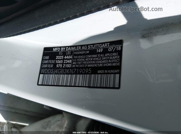 WDDSJ4GB3KN719095 2019 MERCEDES-BENZ CLA 250 Белый Вид подкапотного пространства