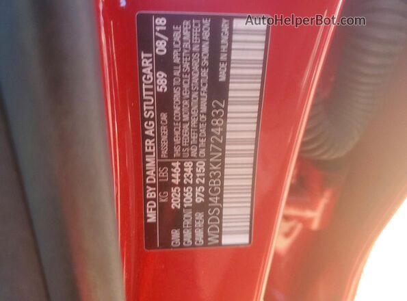 WDDSJ4GB3KN724832 2019 MERCEDES-BENZ CLA-CLASS Red Շարժիչի բաժամունքի տեսք