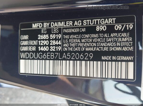 WDDUG6EB7LA520629 2020 MERCEDES-BENZ S-CLASS Dark Blue Vista del compartimento del motor