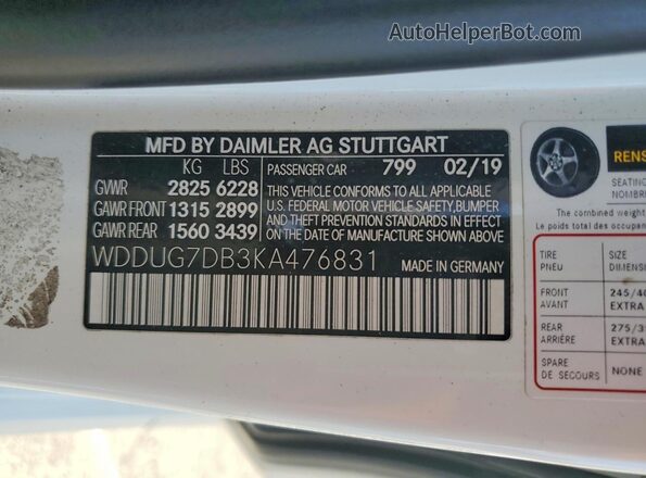 WDDUG7DB3KA476831 2019 MERCEDES-BENZ S White Engine compartment view