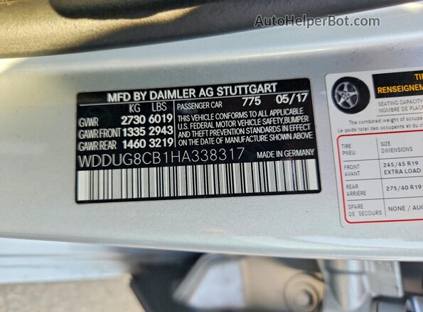 WDDUG8CB1HA338317 2017 MERCEDES-BENZ S Silver Widok naklejki z numerem VIN