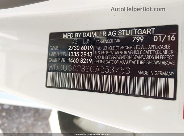 WDDUG8CB3GA253753 2016 MERCEDES-BENZ S-CLASS White ძრავის განყოფილების ხედი
