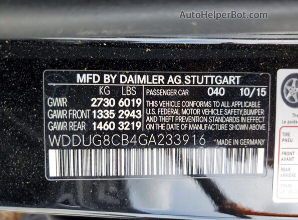 WDDUG8CB4GA233916 2016 MERCEDES-BENZ S Black Vista de la etiqueta del VIN