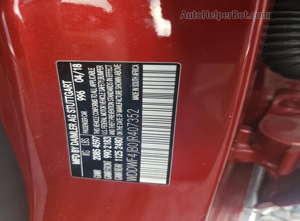 WDDWF4JB0JR407352 2018 MERCEDES-BENZ C Red VIN კოდის სტიკერის ხედი
