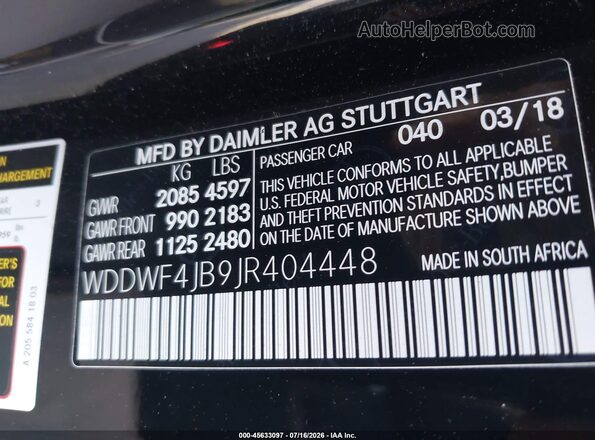 WDDWF4JB9JR404448 2018 MERCEDES-BENZ C-CLASS Black Widok komory silnika