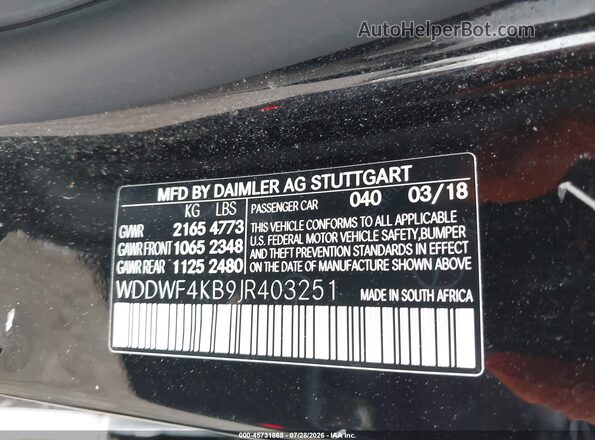 WDDWF4KB9JR403251 2018 MERCEDES-BENZ C-CLASS Black Vista del compartimento del motor