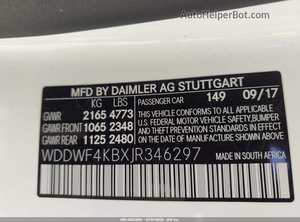 WDDWF4KBXJR346297 2018 MERCEDES-BENZ C-CLASS Белый Вид подкапотного пространства