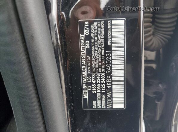 WDDWF4KBXJR400231 2018 MERCEDES-BENZ C Black Вид наклейки з VIN-кодом