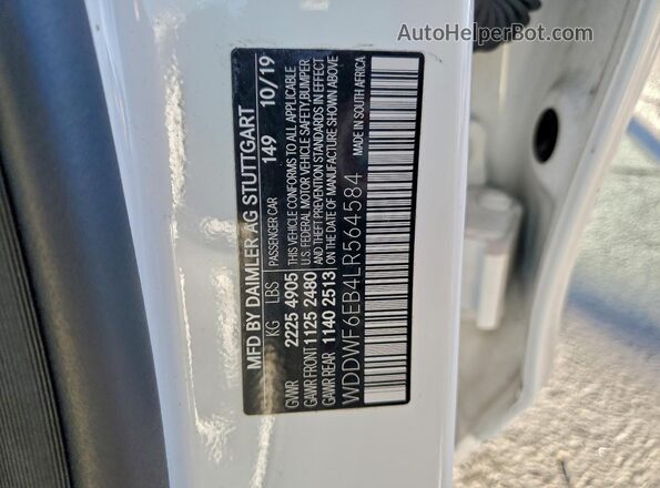 WDDWF6EB4LR564584 2020 MERCEDES-BENZ C White VIN კოდის სტიკერის ხედი
