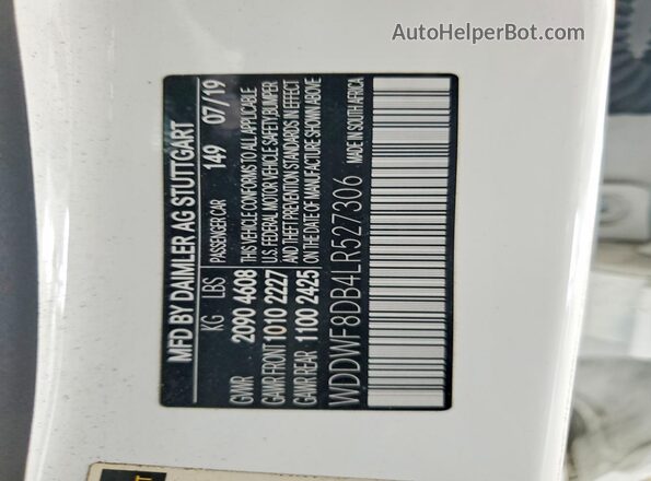WDDWF8DB4LR527306 2020 MERCEDES-BENZ C White Vista de la etiqueta del VIN
