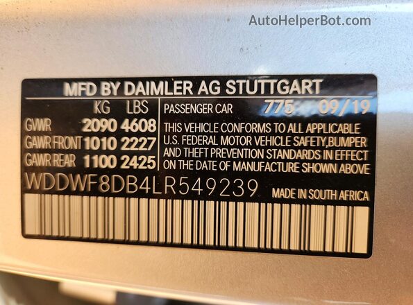 WDDWF8DB4LR549239 2020 MERCEDES-BENZ C Silver Вид наклейки з VIN-кодом