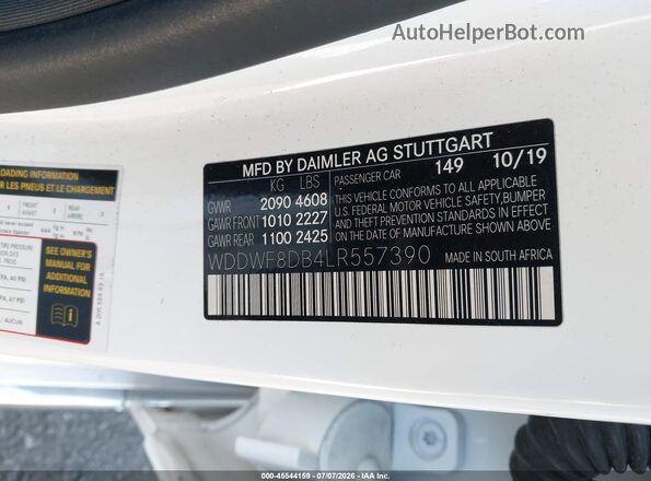 WDDWF8DB4LR557390 2020 MERCEDES-BENZ C-CLASS White ძრავის განყოფილების ხედი
